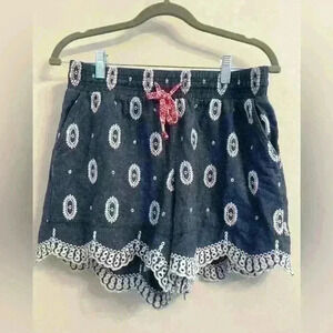 Etttwa Anthropologie Women Shorts Size XS Blue Chambray Eyelet Embroidered.